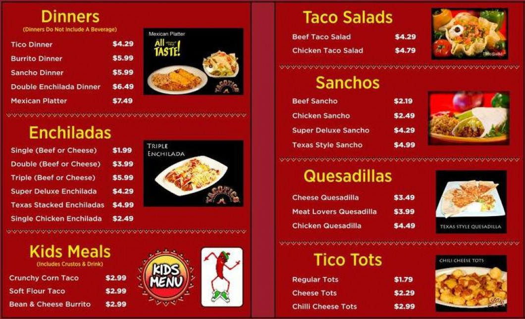 Menu | Texarkana, TX | Taco Tico Texarkana, LLC